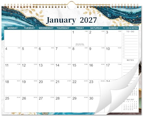 2027 Calendar - Wall Calendar 2027 from January 2027 to December 2027, Month to View Calendar, Twin-Wire Binding, Hanging Hook - Blue and Green, 37.6 x 29 cm
