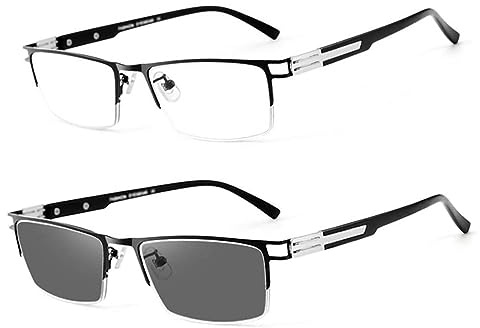 WInara Progressive Multifokal Computerbrille, Herren Selbsttönende Lesebrille, Outdoor Presbyopie Photochrome Sonnenbrille, HD-asphärische Harzlinse UV400, 1.50 (Color : Black, Size : +3.00)