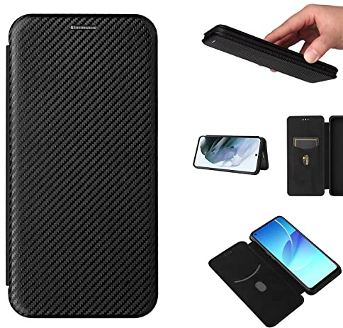 ESONG Funda Motorola Moto G84 5G, Carbono Funda Tapa Protectora con Ranura para Tarjetas y Cierre Magnético,TPU a Prueba de Golpes + Soporte Gratis-Negro