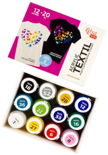 Krevo Art Stoffmalfarben Textilfarben Waschfest | Set aus 12 x 20ml Stofffarben in Fläschchen | Zum Bemalen von verschiedenen Textilien | Mit Gold & Silber