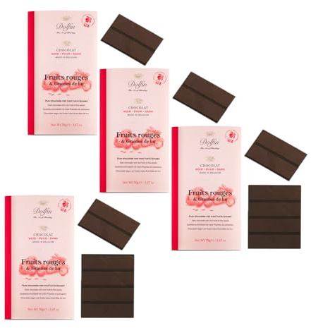 Dolfin® | Cioccolato Fondente 60% & Frutti Rossi | Tavoletta Cacao 60% Frutti Rossi e Semi di Lino - 4 x 70 Gr
