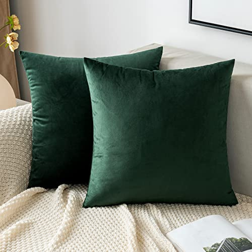 EMEMA Kissenbezug 45x45 Samt Dekokissen Weihnachten Dunkelgrün Sofakissen | Kissenhülle Dekorative Pillow Case Home Decoration Lendenkissen Wurfkissenbezug Sofa Wohnzimmer Schlafzimmer 2er Set