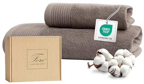Ferò Set Asciugamani Bagno di Lusso 2 Pezzi, OEKO-TEX 100% Cotone Premium 550 g/m², Ultra Morbido e Assorbente, Design Italiano, Coppia Asciugamani Viso e Bidet, Asciugamano 50x100, 50x30 cm, Tortora