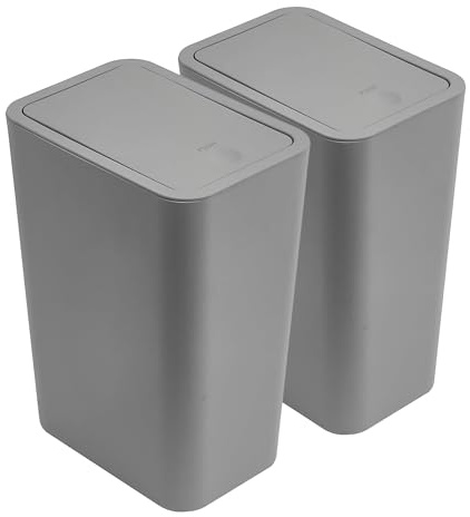 2Pack Bathroom Bin with lid,Push Button Kitchen Bin,Plastic Bins for Toilet, Dog Proof Bin,Trash Can for Bedroom Office Living Room (Grey)
