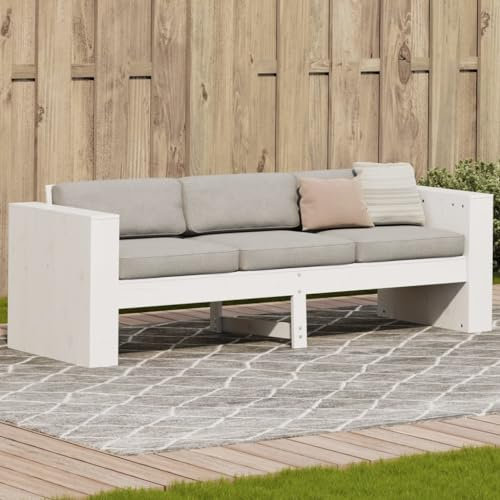 RAUGAJ Furniture Home Tools Gartensofa 3-Sitzer Weiß 189x60x62cm Massivholz Kiefer