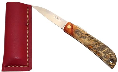 Cocktail7 Couteau de Poche Pliant Japonais Fait à la Main au Japon par Mr KOTOH Acier D2 Manche Bois Couteaux Artisanal Mécanisme de Verrouillage par Friction (Bois Paddock Premium)