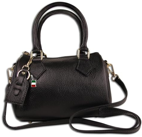 Florence Umhängetasche Damen Handtasche Bowlingtasche Echtleder schwarz OTM807S Leder Umhängetasche
