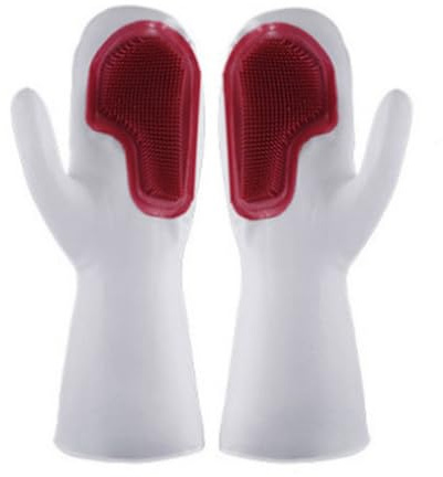 Mumusuki Kitchen Scrubbing Gloves, Waterproof Insulated Silicone Gloves, Dishwashing Gloves for Housework (Red)