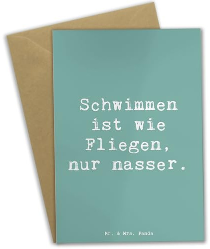 Mr. & Mrs. Panda Grußkarte Spruch Schwimmen wie Fliegen - Geschenk, Brustschwimmen, Sportler, weihnachtskarten, einladungskarten, genesungskarte, osterkarten, Teamsport, hochzeitskarten, Wasserfitness