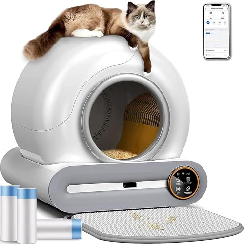 Katzenklo Selbstreinigend XXL, Elektrisches Katzentoilette - 65L Kapazität, Geschlossen Geruchsfrei Katzentoilette, Steuerung über App, Groß Automatisches Katzenklo mit Sieb, für 2 und Mehrere Katzen