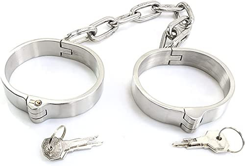 Soarvlorfy Stealth Lock Schwere Edelstahl Fußfesseln mit 30cm Metallkette Fessel Sklaven Beincuffs Knöchel Manschette Erwachsene Spiele SM Bondageset Sex Toys für Frauen Männer,Silber,8.7 * 7.2cm