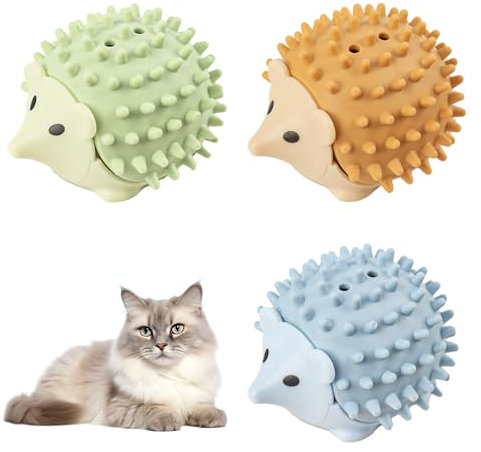 Gxhong Katzenminze Ball Katzen, 3Pcs Katzen Catnip Ball, Katzenminzebälle mit Farbiger Igel Gehäuse, 360° Drehbar, Katzenminze Spielzeug für Wände Böden Stuhlbeine