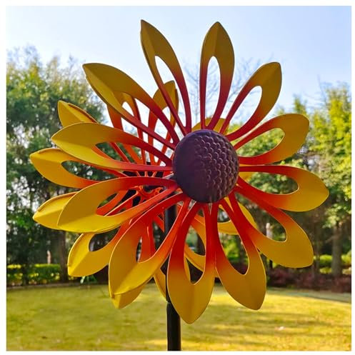 Windrad Doppelwindrad mit gegenläufigen Rotoren,174CM, Windrad Blume Bunt Windmühle für Rasen Garten Hof Dekoration,Yellow