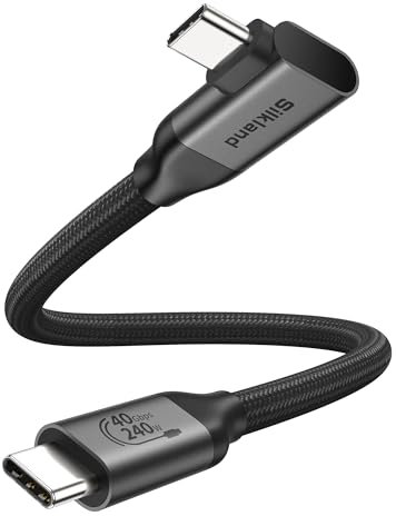 Silkland 40Gbps USB4 für Thunderbolt 4 Kabel 30CM, 8K@60Hz 4K@144Hz HDR USBC für Thunderbolt 5, 240W 48V/5A PD3.1 USBC Kabel 90Grad für MacBook, Dock, PSSD, iPhone 16, Laptop, Android Auto, eGPU, VR