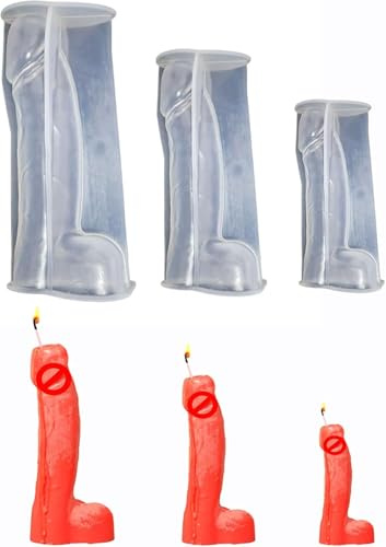 3 Stück Kerzenform Penis, Lustige 3D Silikonform Kerzen, Kerzenformen zum Gießen