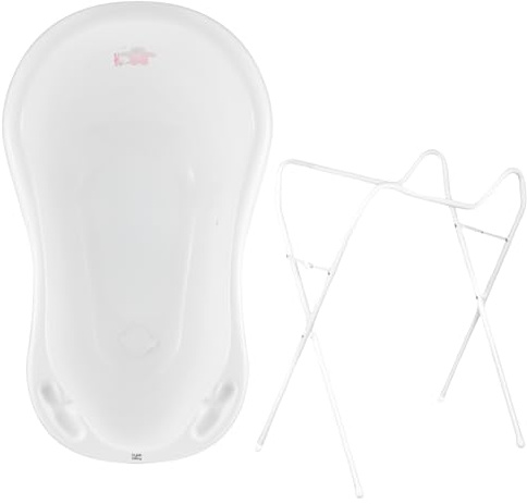 Hylat Baby Friends Weiß Babywanne mit Gestell und Badewannenstöpsel - TÜV Rheinland zertifiziert - Stabil und Bequem, Ideal für Neugeborene und Babys bis zu 12 Monaten - Lite-Kollektion Kinder Baden