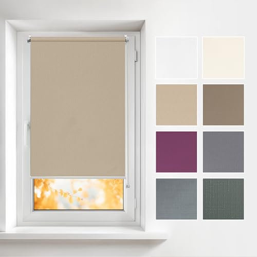 Estika – Fensterrollo Klemmfix ohne Bohren – B80 x H120 cm – Farbe Dunkelbeige – Sichtschutz für Innenfenster – Rollos Jalousien