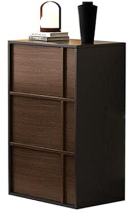 Commode de rangement en bois rustique pour salon, couloir ou bureau – Commode à tiroirs en noyer et noir avec centre de divertissement – 60 cm de large