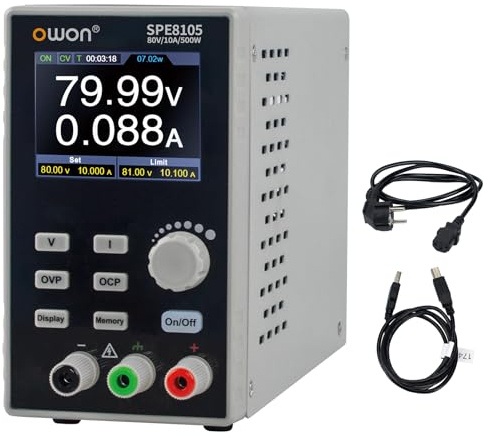 OWON SPM6103 Fuente de Alimentación y Multímetro 2 en 1 DC Fuente de alimentación de Laboratorio 60V 10A, Fuente de Alimentación de Banco, con LED de Alta precisión de 2,8 Pulgadas (SPE8105)