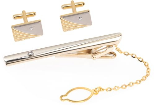 CALLARON Pasador Corbata Y Gemelos Hombre Dorados 2.36X0.66In Aleación Brillo Duradero Accesorios Camisa Para Eventos Formales Y Uso Diario
