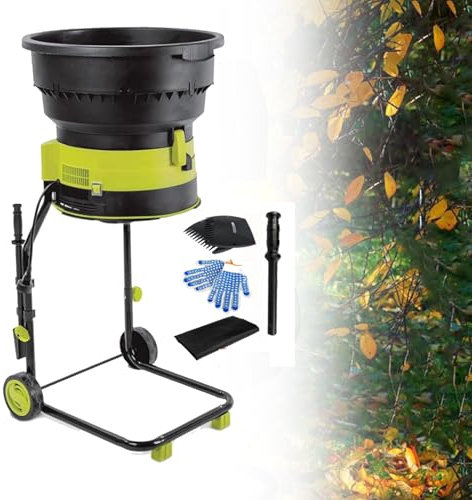Corded Electric Leaf Mulcher Shredder, 2500W Portable Garden Shredder with Wheels Collection Bag, 8000rpm Shredders and Chippers , Funnel Diameter 54CM, for Garden Leaves, Compost ,20m-Power-Cord