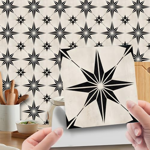 30 PCS Black and White Tile Stickers, Backsplash Tile Stickers, Peel and Stick Wall Tiles, Waterproof & Removable Bathroom Tile Sticker, Panels Fireplace Cooker Splashback