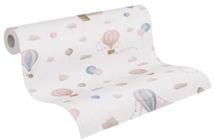 A.S. Création carta de parati TNT con motivo per bambini in blu, crema, rosa – carta de parati nuvole 10,05 x 0,53 m – 770771