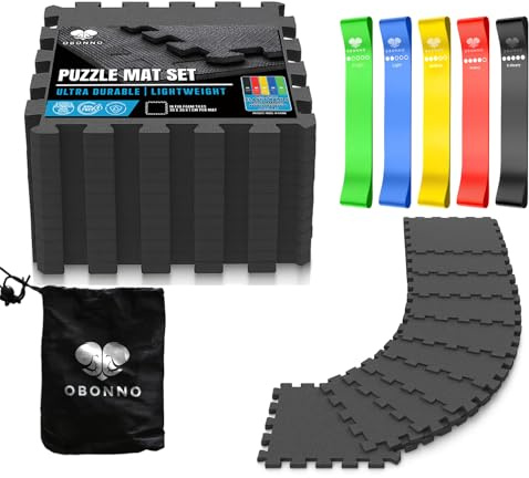 Set de suelo gimnasio + 5 gomas elasticas musculacion - Alfombra tatami antideslizante para gimnasio en casa, Esterilla Fitness para apoyo de banco musculación, pesas y mancuernas en tu gym
