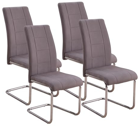 Genérico M1C - Pack 4 Sillas de Comedor San, Color Marengo, Sillas Estilo Moderno y contemporáneo, Tapizado Tela Jarama, Patas metálicas cromadas