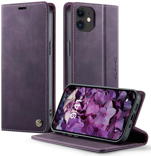owlhold iPhone 12 Mini hülle klapphülle Premium PU Leder, RFID Schutzhülle, Faltbare Ständer, Handytasche Lederhülle Kartenfach Standfunktion Handyhülle iPhone 12 Mini - Lila