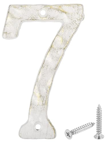 sourcing map Numero di indirizzo civico, 14 cm, in ghisa, vintage, numero 7 numeri esterni per casa, strada, ufficio, cassetta postale, bianco e oro