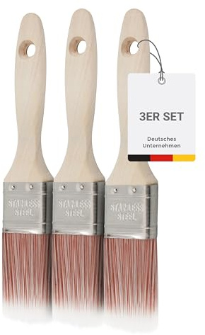 Kolorat® Flachpinsel Set – 3 Stück, 40 mm | Für Lack, Lasur & Wandfarbe | Ergonomischer Holzgriff, streifenfreie Ergebnisse, kein Borstenverlust, universell einsetzbar für Lack, Lasur & Wandfarbe