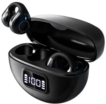 Écouteurs intra-auriculaires ouverts sans fil Bluetooth 5.4 avec arceau à conduction d'air et à conduction osseuse - Écouteurs de sport avec clip d'oreille - Écouteurs Bluetooth pour la course à pied