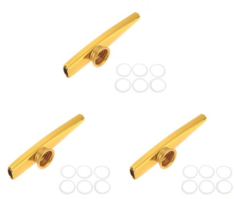 PAGJHRFJG 3X Kazoo Aluminiumlegierung Metall mit 15 Stück Geschenke FlöTe Membran für Kinder Musikliebhaber-Gold