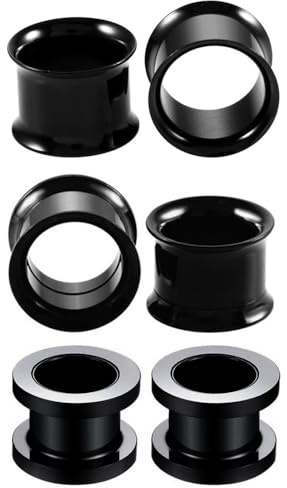 Heuvipens 6pc Surgical Steel Screw Fit Saddle Flesh Tunnel Double Flared Ear Plug Gauge Expander 4g (5mm) - 3/4 (20mm)