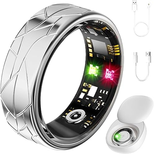 Jawploy Smart Ring Fitness Tracker Sleep Tracking Heart Rate Monitor Pedometer, Waterproof Activity Tracker Fitness Ring Steps Counter, Gesture Controls for Short Video, 8 Days Last, Silver, #9