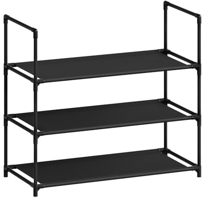 WOLTU Schuhregal 3 Ebenen Metallgestell Schuhaufbewahrung schmal Platzsparend für Eingangsbereich Flur Wohnzimmer abnehmbare Ablage für Sneaker Stiefel, 61x28x55 cm, Schwarz