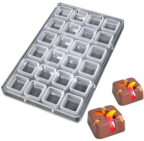 TUKE Moules en polycarbonate pour chocolat 24 cavités en forme carrée - Moule en plastique de qualité alimentaire - Moule de cuisson réutilisable pour bonbons faits maison, décoration de gâteaux