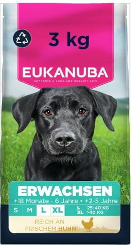 EUKANUBA Life Care Croquettes Chien Adulte Grande Race 18 Mois à 6 Ans, Race Géante 2 à 5 Ans, Riche en Poulet Frais, L-Carnitine, Oméga 3&6, FOS, sans colorants, arômes artificiels ni OGM – 3 kg