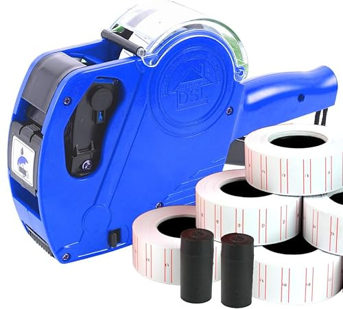 DSL MX5500 Price Gun Labeller with 10 Rolls Labels (22x12mm) & 2 Spare Ink Cartridge – Handheld Pricing Tagging Machine for Shops, Retail & Office Use (Blue)