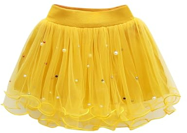 Générique Jupe Tutu pour Filles Robe Fille 12 Ans A La Mode Été Scène De Fête Noël Lumineuse Tulle Ballet Enfants Mini Costumes Carnaval Short sous Déguisement 2-7 (Jaune,13-14 Ans)