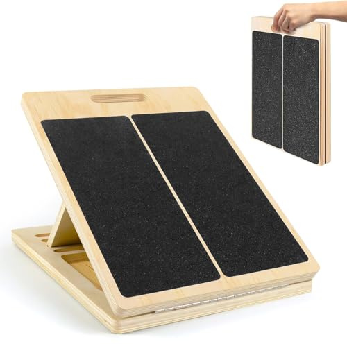 Qcdou Stretch Board, Adjustable Slant Board, Portable Calf Stretcher, Wooden Incline Board, Non-Slip Squat Wedge, Balance Board Adult, Ideal for Heel Knees Ankle Calf Muscles Stretching