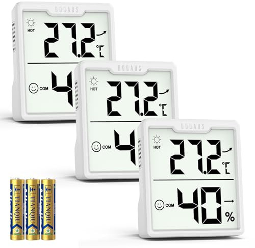 DOQAUS 3 termómetros higrómetros digitales para interior con pilas AAA, medidor de temperatura y humedad interior con símbolo de confort, medidor de clima interior, para invernadero, bodega, oficina