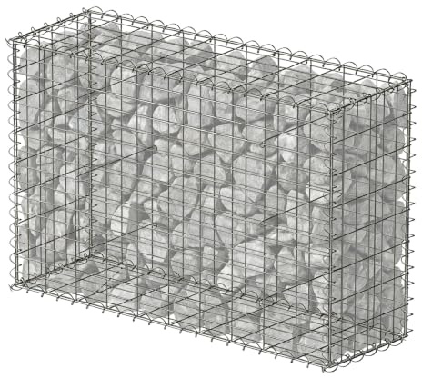 Relaxdays Gabion brise-vue jardin panier en pierre fil 4 mm argenté | galvanisé, dimensions : H x L x P = 80 x 100 x 30 cm, mur en gabions, acier
