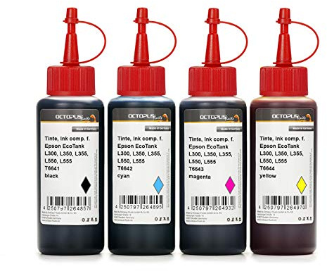 Tinte, Ink f. Epson EcoTank L300, L355, L555 | Abgestimmt auf Epson ET-2500, ET-2550, ET-4500, ET-4550, ET-14000, für Dokumente, Grafiken und Farbdruck