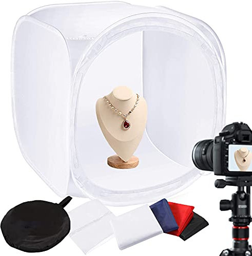 24''/60cm Photo Studio Shooting Tent Light Cube Diffusion Soft Box Kit with 4 Colors Backdrops Red Dark Blue Black White for Photography Product Shooting