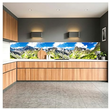 Paraschizzi auto-adesiva per la cucina MONTAGNE 350 x 60 cm | Resistente all’acqua | QUALITA‘ PREMIUM