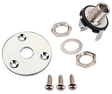 SUPVOX Guitar Output Jack 1/4 Inch Chrome Round Jack Socket with Plate and Screws for Electric Guitar and Bass Replacement
