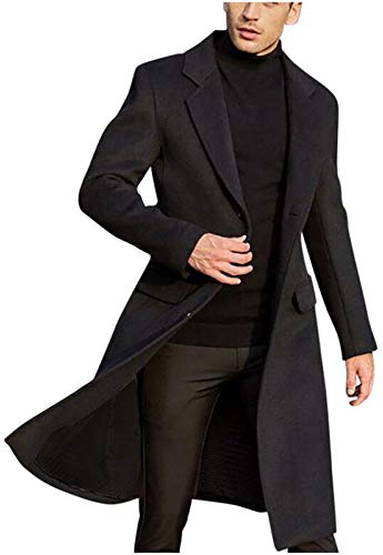 LUCKME Long Trench Coat Mens,Wool Overcoat Full Length UK Long Pea Coat Winter Warm Jacket Coat Business Casual Smart Outwear Regular Fit Trench Coat Size 10-20