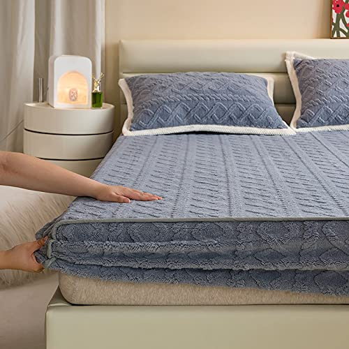 ZYFAB Terciopelo Taffle Sábana Bajera, Lujo Suave Cobertor de Cama Acogedor Cómodo Franela Sábanas Grueso Cálido Sólido Colcha,Gris,Pillowcase